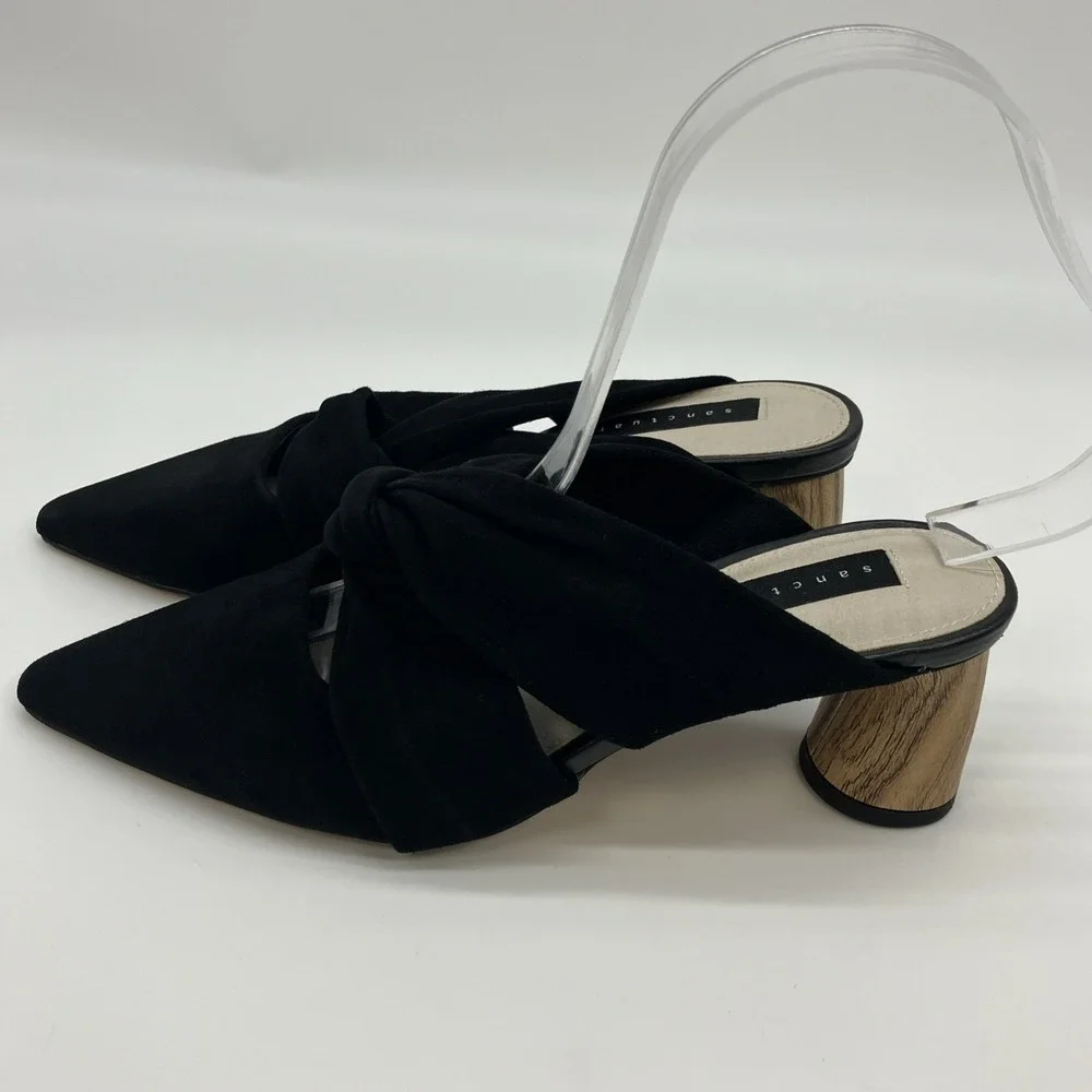 Sanctuary Sunset 2.0 Black Suede‎ Mule Wooden Block Heel Shoes 6M Luxury